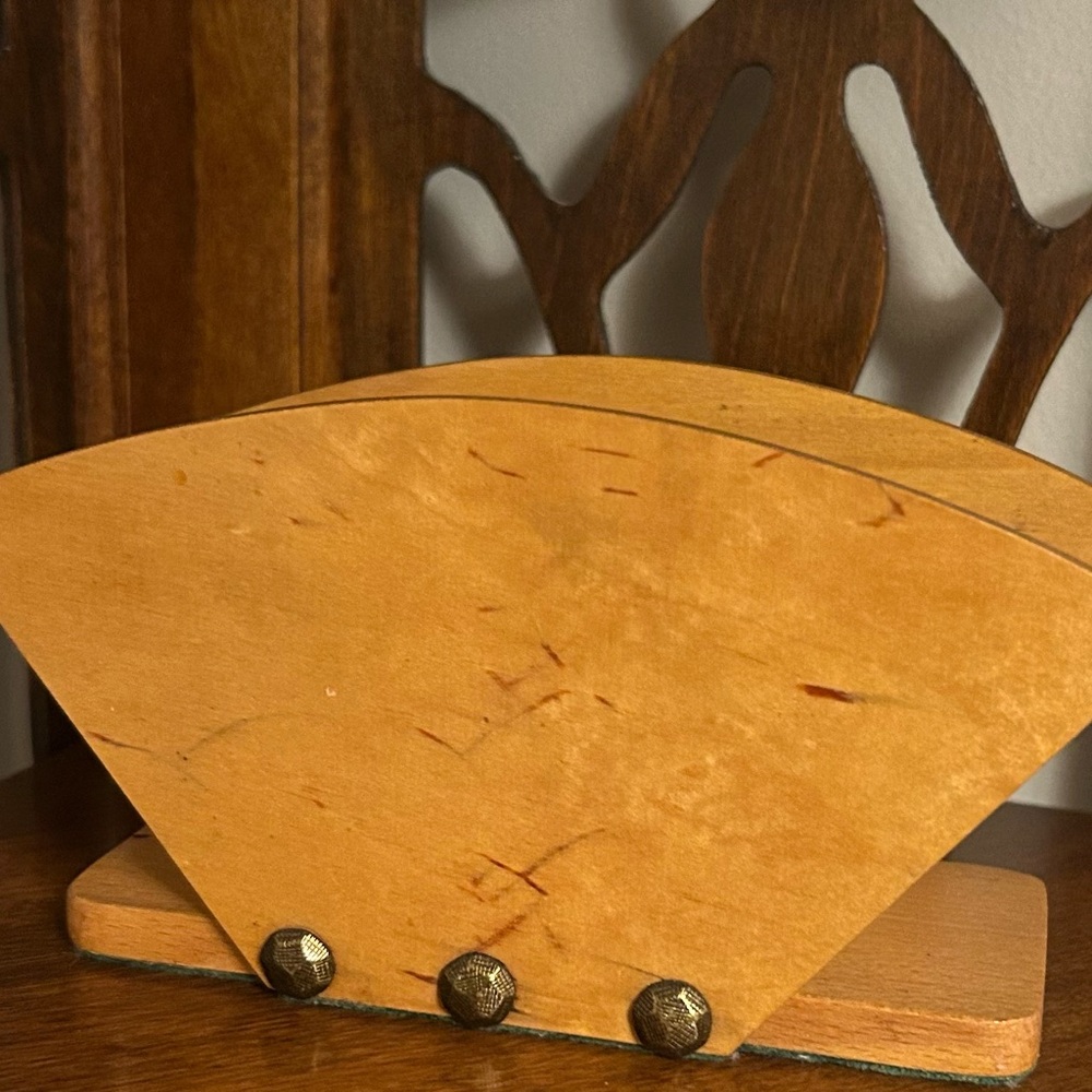 MCM Wooden Mail Holder w/ Brass Tack Detail  Desk Organizer